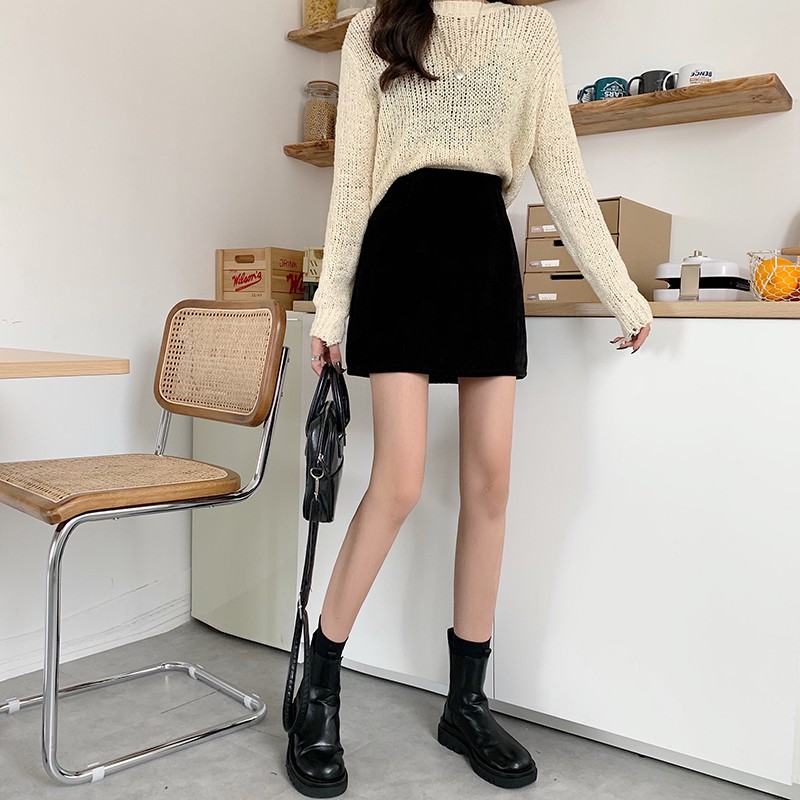 Chân váy Ngắn Chất nhung Lưng cao Dáng chữ A Ulzzang Hàn Quốc Chân váy trơn ngắn cạp cao | BigBuy360 - bigbuy360.vn