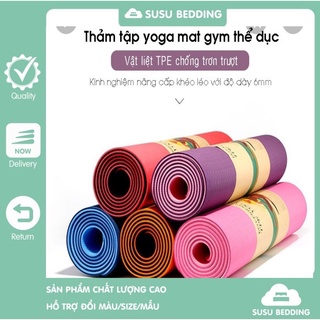 Thảm yoga cao su TPE cao cấp 2 lớp 6mm chống trơn trượt, nhiều màu sắc