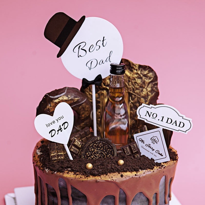 4PCS/set Best Dad Cake Topper Beard Cake Picks Sign for Father's Day Birthday Bakeware Decor