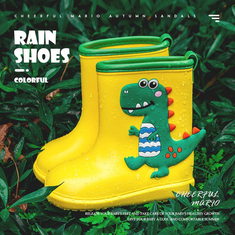Giày bốt đi mưa CHEERFUL MARIO từ EVA chống trượt chống thấm nước in hoạt hình khủng long dễ thương dành cho bé