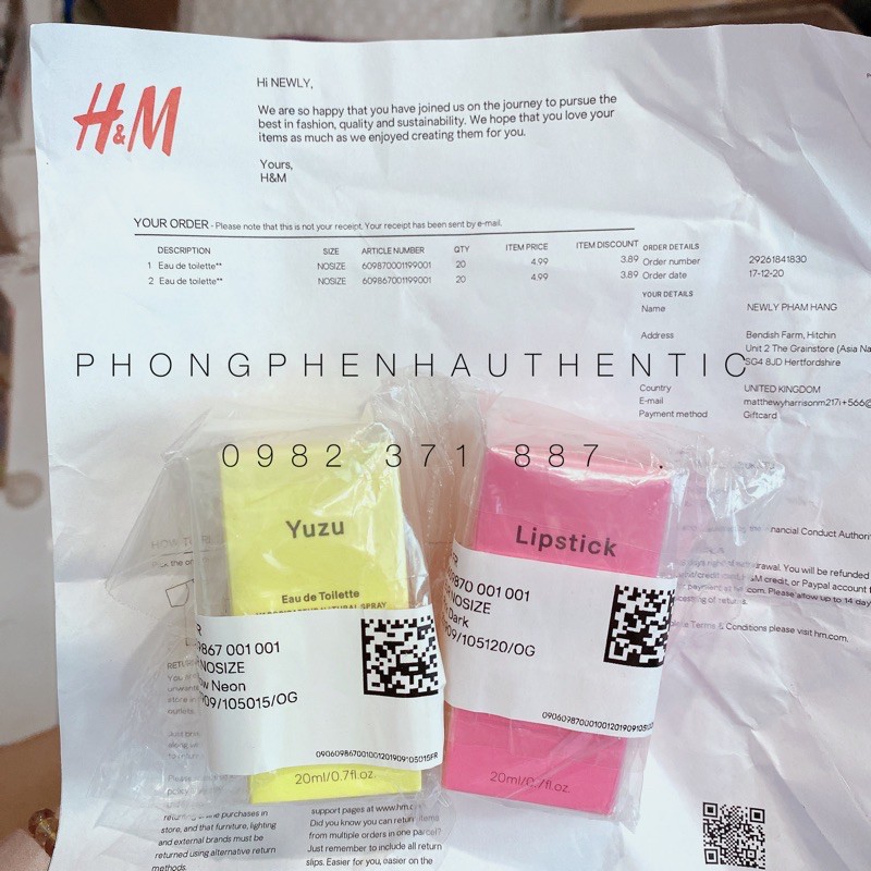 [SẴN] Nước hoa nữ HM Yuzu EDT 20ml vợt sale