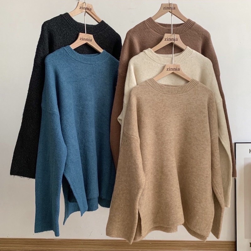 Pass áo len dài tay xẻ vạt 2 bên màu nâu be