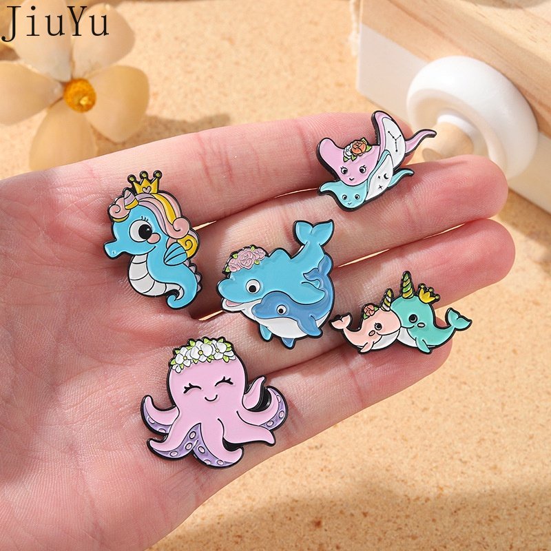 Trâm Cài Áo Hình Cá Ngựa / Cá Voi / Rùa / Cá Ngựa Tráng Men Dễ Thương Dùng Làm Quà Tặng