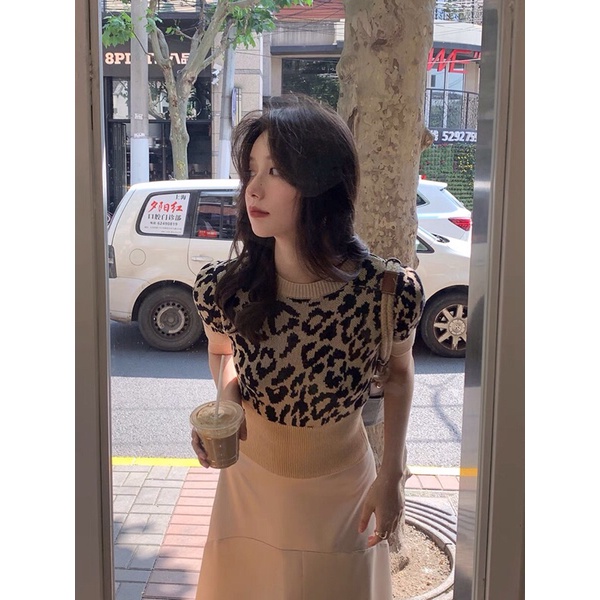 áo len dệt kim hoạ tiết da beo bo đai