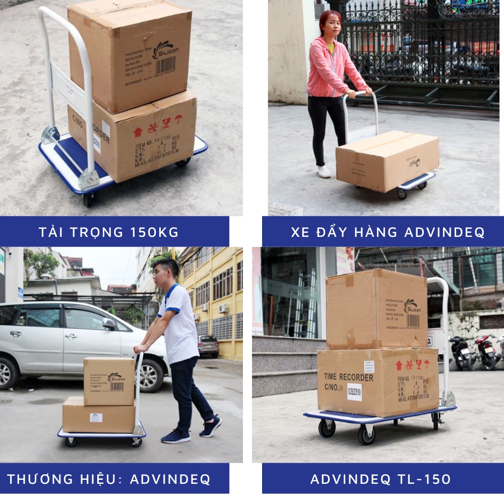 Xe đẩy hàng 4 bánh cao su chống ồn gấp gọn sàn thép nhập khẩu ADVINDEQ tải trọng 170kg bảo hành18 tháng