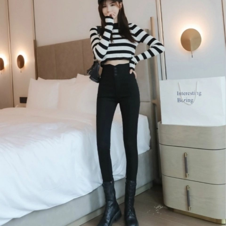 Quần Dài Dáng Ôm Màu Đen Lưng Cao Ba Nút Dành Cho Nữ