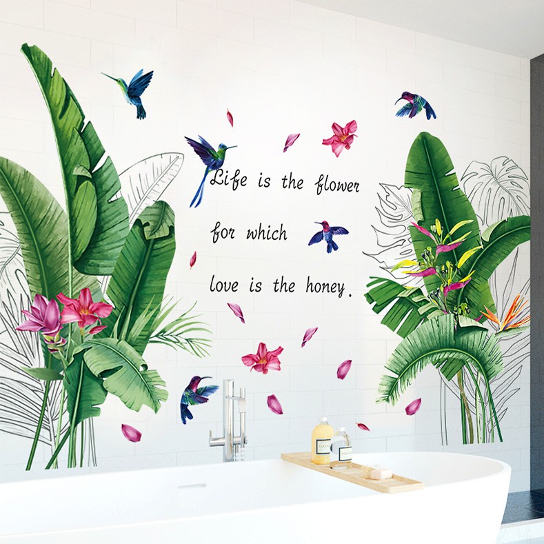 Decal dán tường Bụi cây xanh và hoa chuối lớn AB 2 tấm