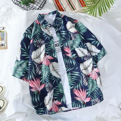 Beach shirt Flower shirt Loose plus size shirt Hong Kong style retro handsome shirt Shirt jacket