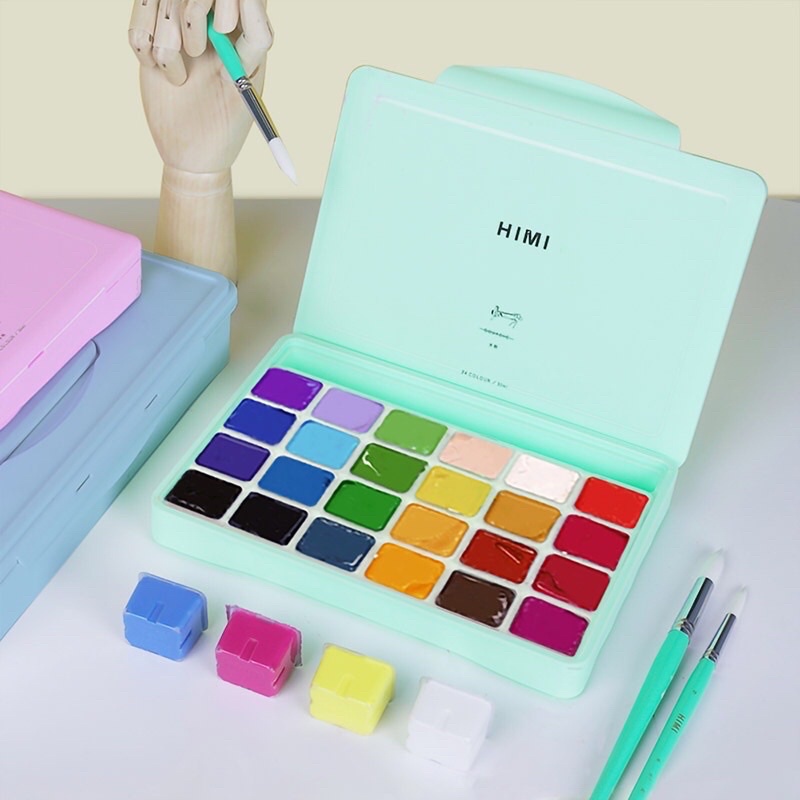 Màu Gouache HIMI dạng thạch bộ 18/24 màu