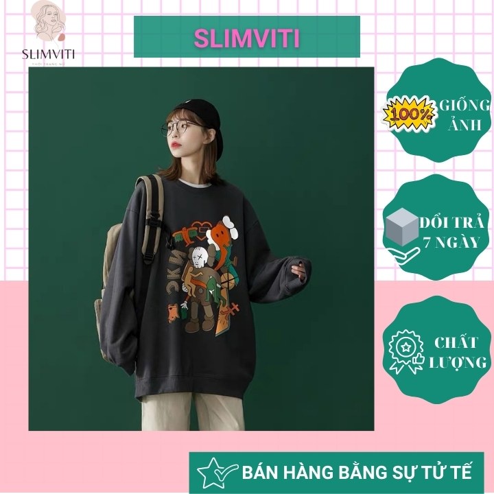 Áo Sweater nữ hàn quốc 2 hand cổ lọ form rộng SLIMVITI V80