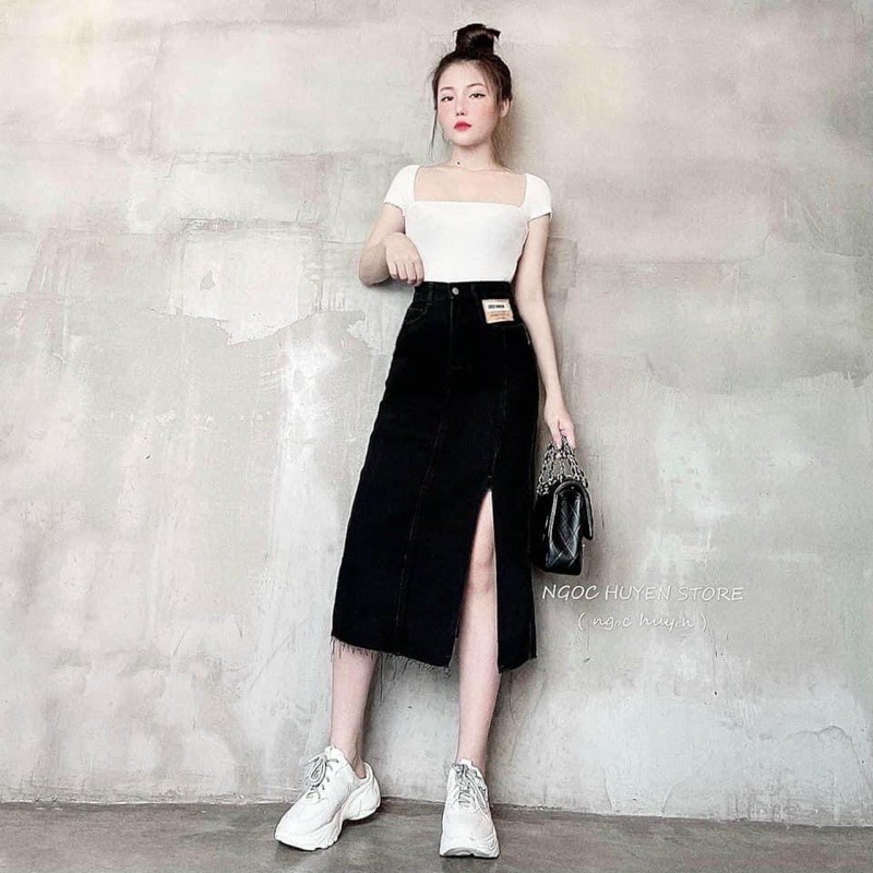 CHÂN VÁY BÒ MÁC DA DÁNG DÀI XẺ TÀ | BigBuy360 - bigbuy360.vn