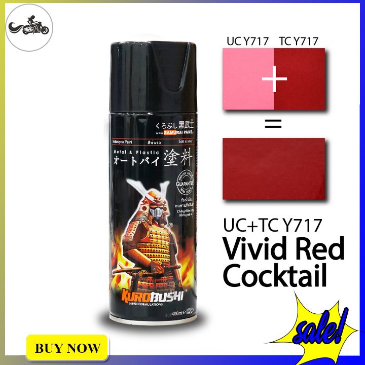 Sơn xịt samurai màu đỏ cocktail UCY717* + TCY717** bảng màu 2 lớp