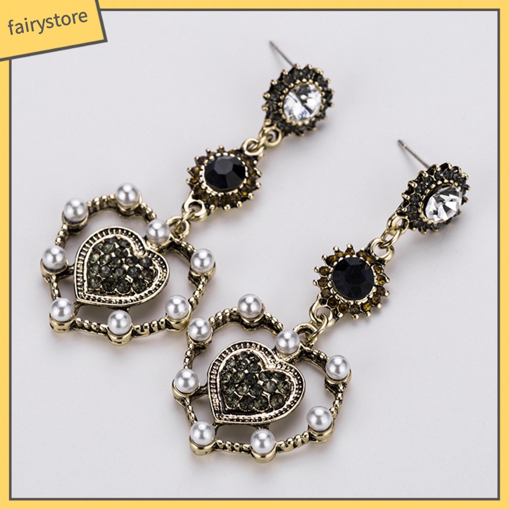 Bông tai dáng dài đí́nh hạt pha lê giả phong cách cổ điển