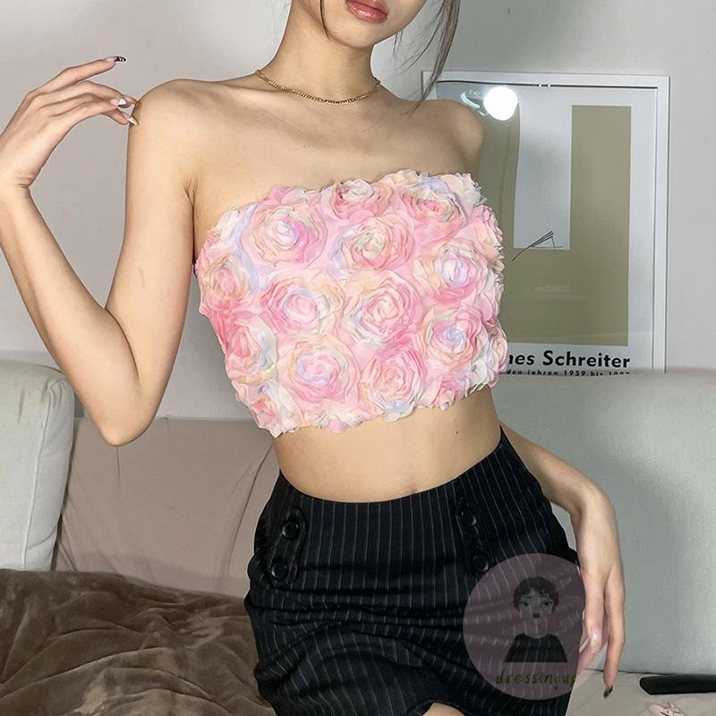 Áo Hai Dây Dáng Ngắn In Họa Tiết Hoa 3D Thời Trang Mùa Hè Cho Nữ