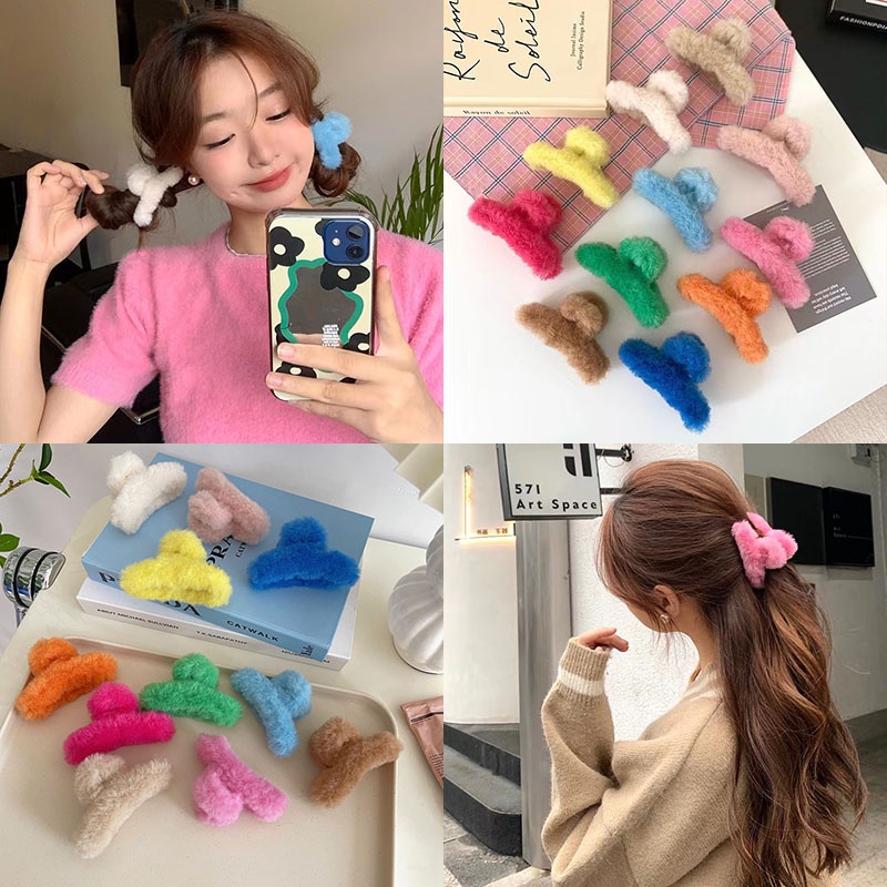 Kẹp Tóc Lông Nhung Dễ Thương Xinh Xắn Phong Cách Hàn Quốc Dành Cho Nữ
