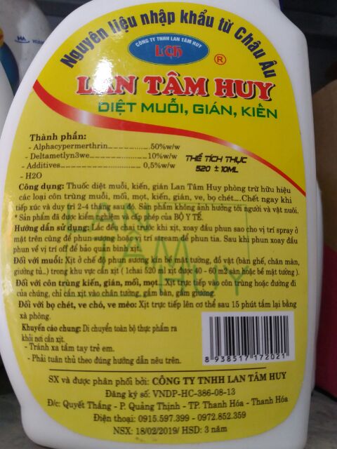 Diệt Muỗi Kiến Gián Lan Tâm Huy 530ml