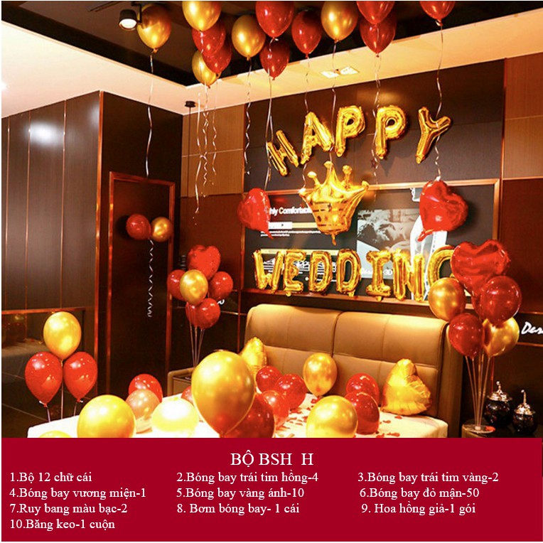 Set bóng bay I LOVE YOU trang trí phòng cưới, dễ làm [CAM KẾT MÀU Y HÌNH]