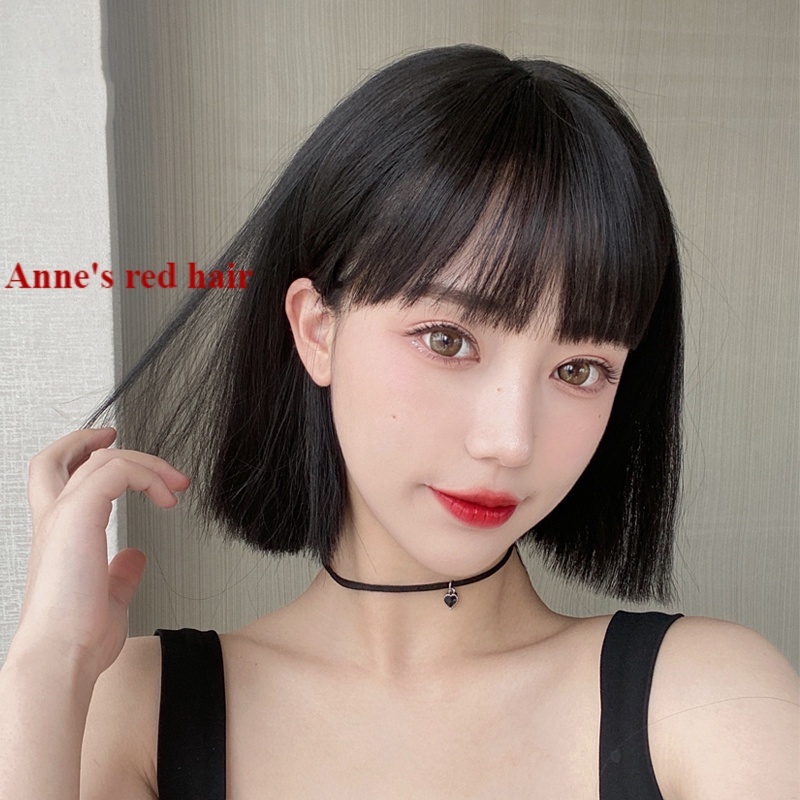 Anne Bộ Tóc Giả Ngắn Thẳng Màu Đỏ / Đen Thời Trang Mùa Hè Cho Nữ