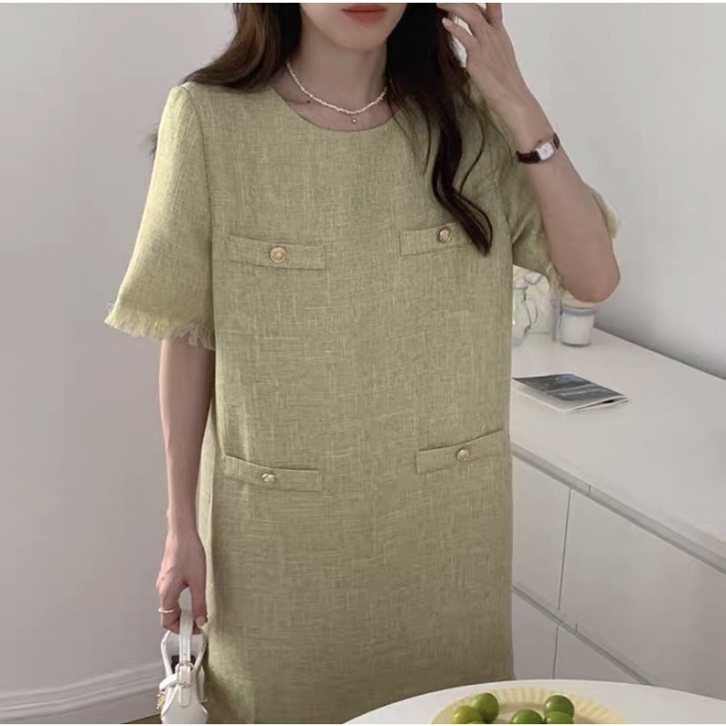 VÁY DẠ TWEET TAY NGẮN PHONG CÁCH HÀN QUỐC