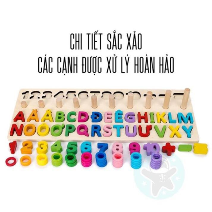 Đồ chơi cho bé Bảng chữ cái tiếng việt và chữ số bằng gỗ, xếp hình sáng tạo trí tuệ cho trẻ em