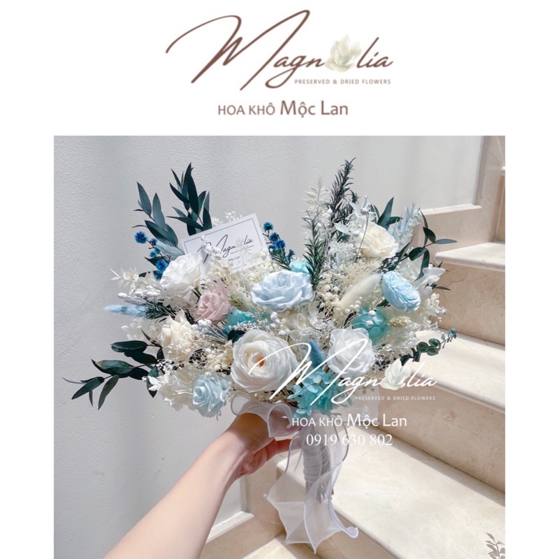 Hoa Cưới cầm tay cô dâu, bó hoa khô vĩnh cửu tông tây vintage cổ điển