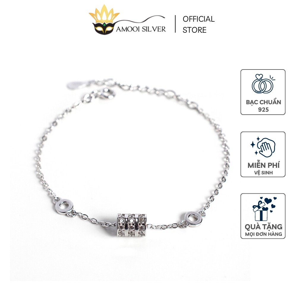 Lắc Chân Bạc Cao Cấp S925 Mẫu Hình Khối Nạm Đá Sang Trọng - Amooi Silver AC07