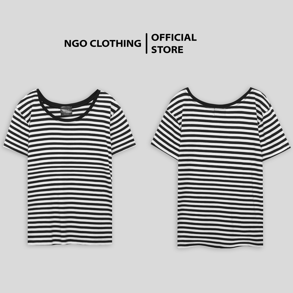 Áo thun nam Cổ Rộng Sọc Áo Phông chất liệu Cotton Lụa Cao Cấp NGO