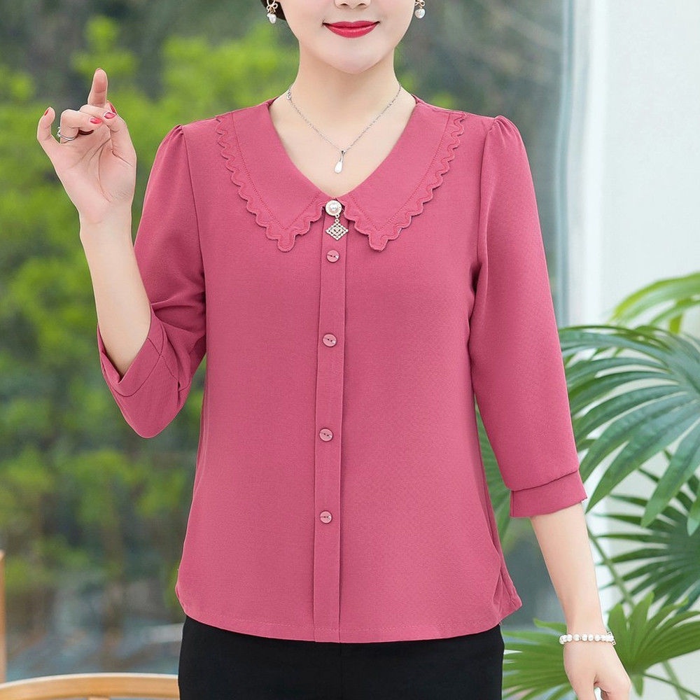 2022 Mom mùa hè áo phông áo phông áo sơ mi nhỏ mới trung niên trung niên hàng đầu nữ trung niên mùa hè