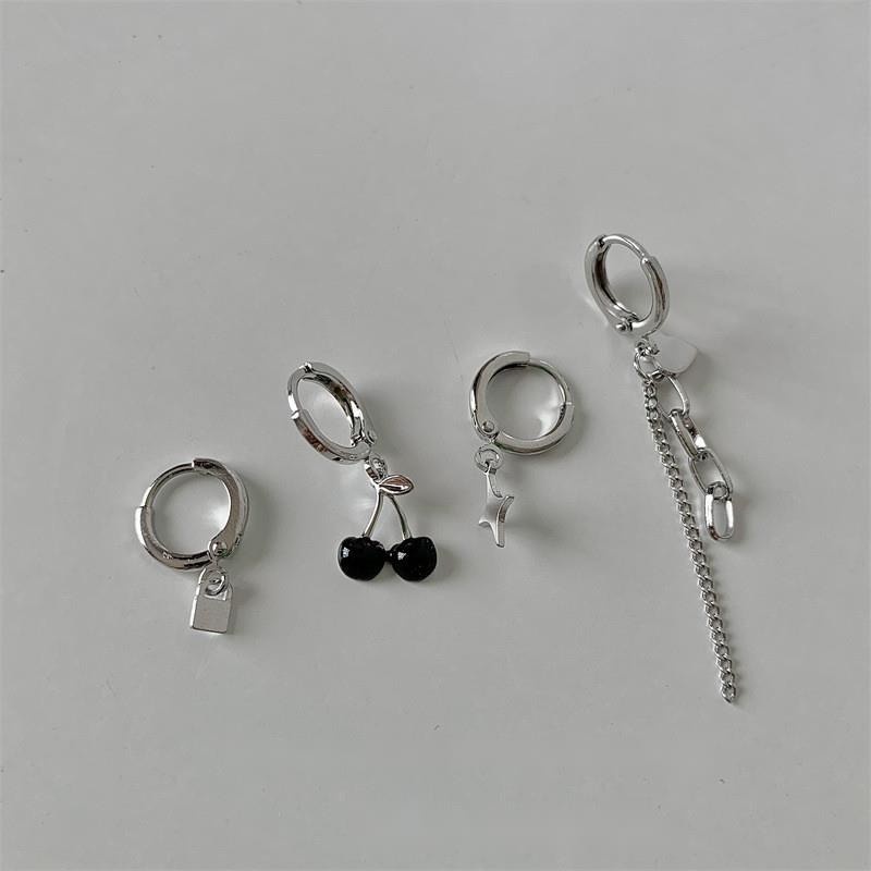 Bông Tai Hình Trái Cherry / Ngôi Sao / Dây Xích Màu Đen Phong Cách Harajuku Ngọt Ngào