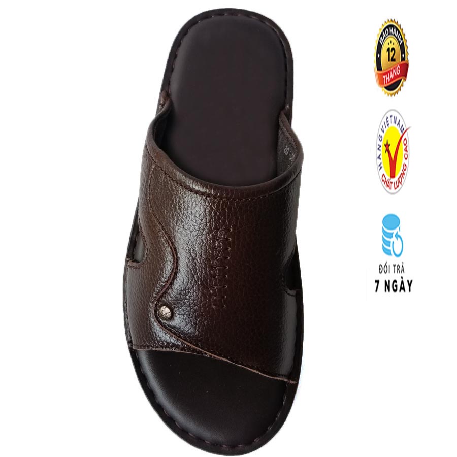 Dép Da Nam Da Bò, Dép Nam Quai Ngang Da Bò Thật Cao Cấp HKT Shop DN106