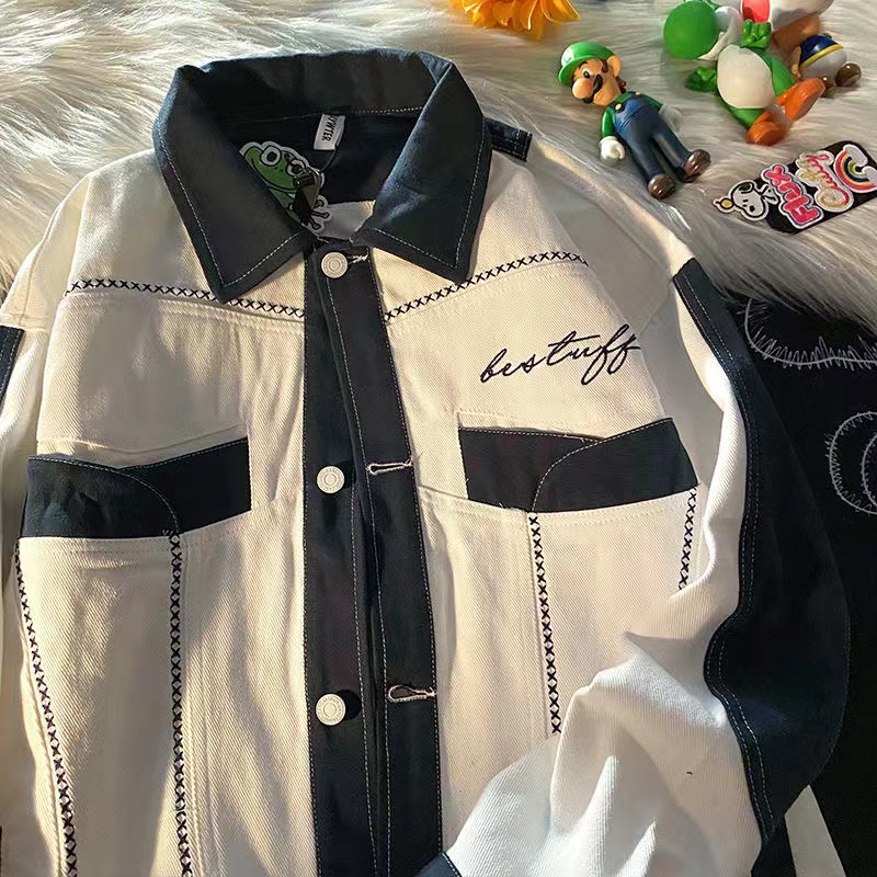 Áo Khoác Bóng Chày Dáng Rộng Màu Sắc Phong Cách Nhật Bản Thời Trang Mùa Thu Cho Nam