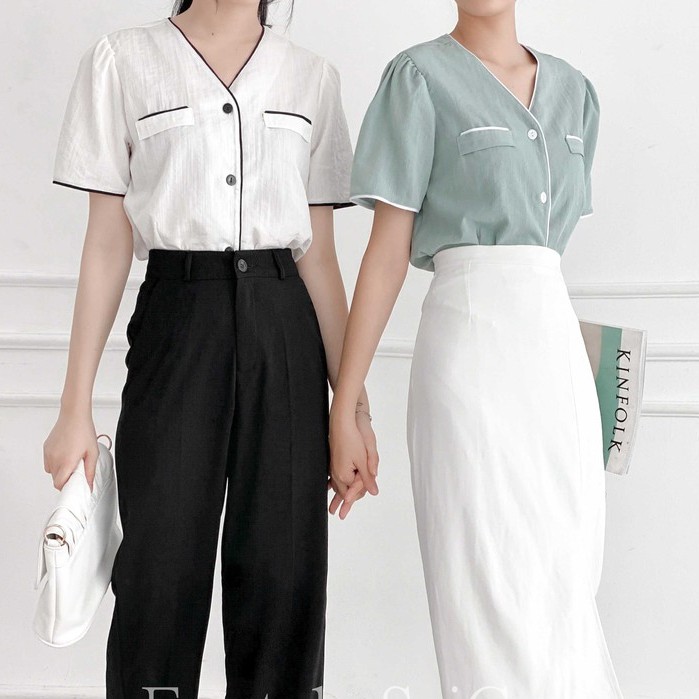 Áo tay ngắn túi nắp viền màu ulzzang thời trang nữ Fmstyle Saigon 21SU062X1502 | BigBuy360 - bigbuy360.vn