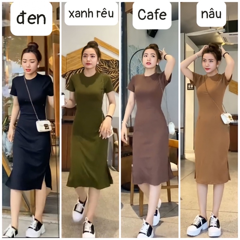 ĐẦM ÔM BODY CÓ TAY THUN GÂN XẺ TÀ HAI BÊN 40-65kg