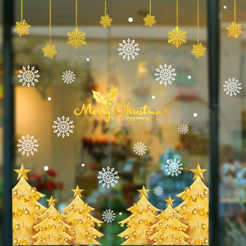 Decal trang trí Noel Hít Tĩnh Điện - Rừng Thông Vàng cao cấp