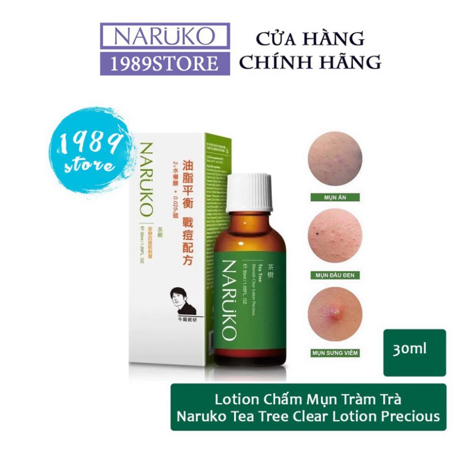 NARUKO - Lotion Tràm Trà Đậm Đặc Giảm Mụn Mảng, Mụn Đầu Đen 30ml – Tea Tree Blemish Clear Lotion Precious 30ml U81