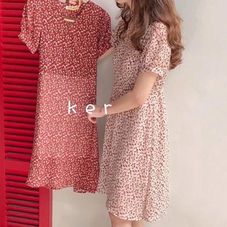 Váy voan hoa nhí cổ V [Hàng có sẵn]