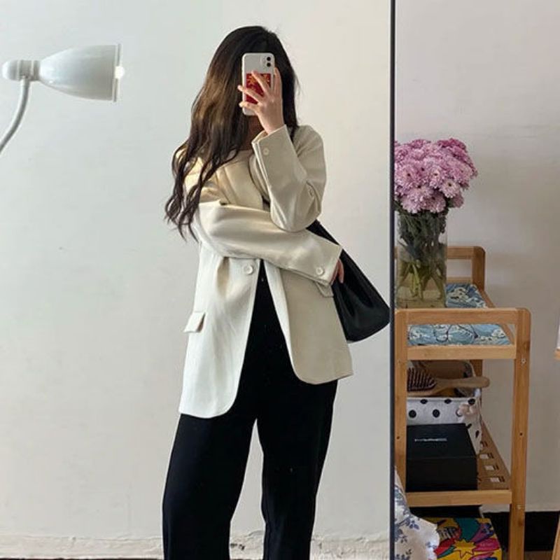 (ORDER -sẵn be XL) Áo Khoác Blazer nữ trơn form rộng mùa xuân thu phong cách hàn quốc retro 2022(kèm ảnh thật) | BigBuy360 - bigbuy360.vn