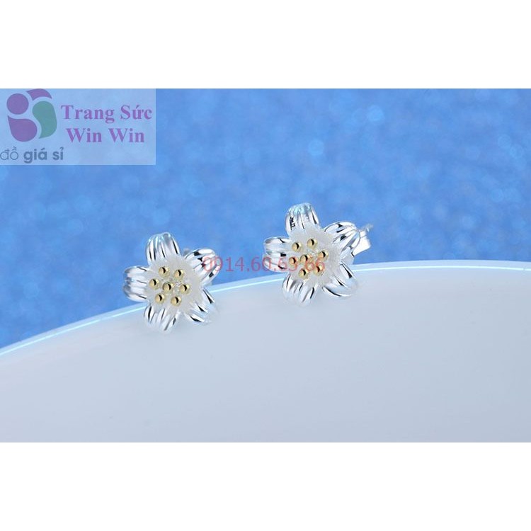 Bông tai bạc hoa mai Hàn Quốc [Đơn 50k tặng kẹp tóc Hàn Quốc cực xinh]