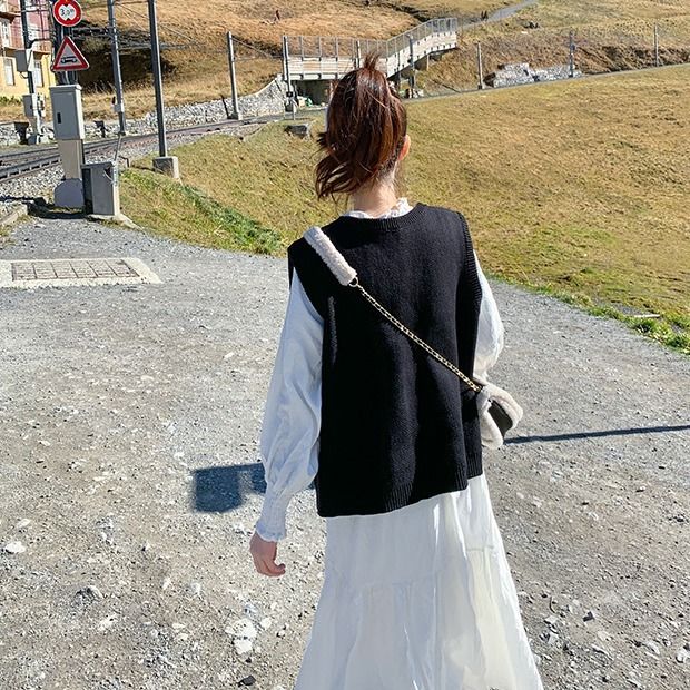 Áo Ba Lỗ Dệt Kim Dáng Rộng In Hình Hoạt Hình Xinh Xắn Cho Nữ