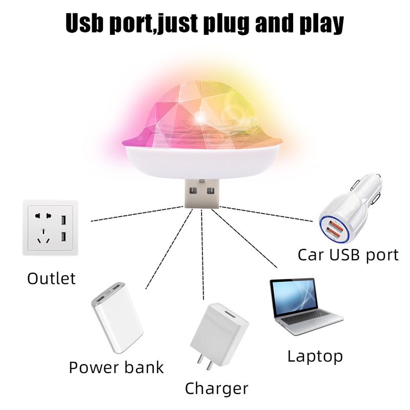 Đèn pha lê mini USB RGB cảm biến âm thanh