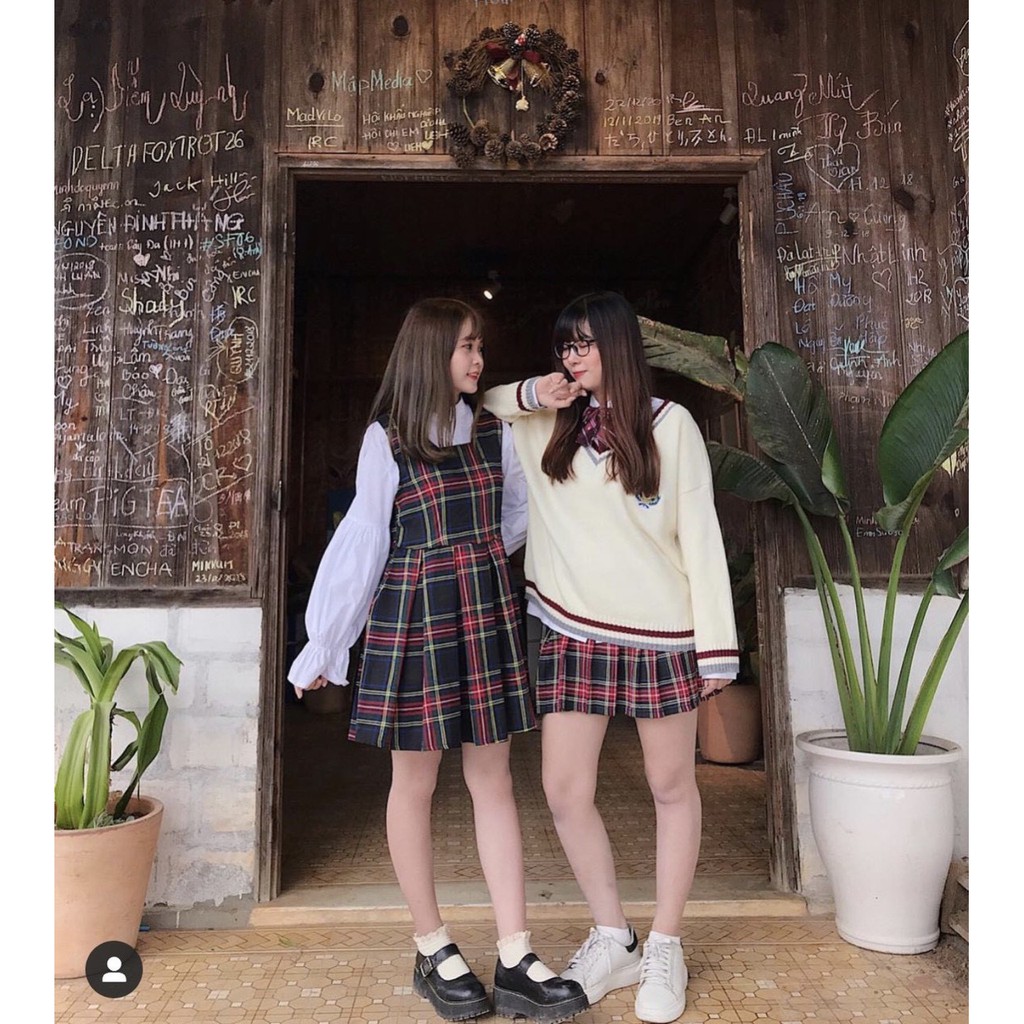 SÉT YẾM CARO ĐỎ ÁO SƠMI TRẮNG TAY DÀI XINH XẮN SYV299 | BigBuy360 - bigbuy360.vn