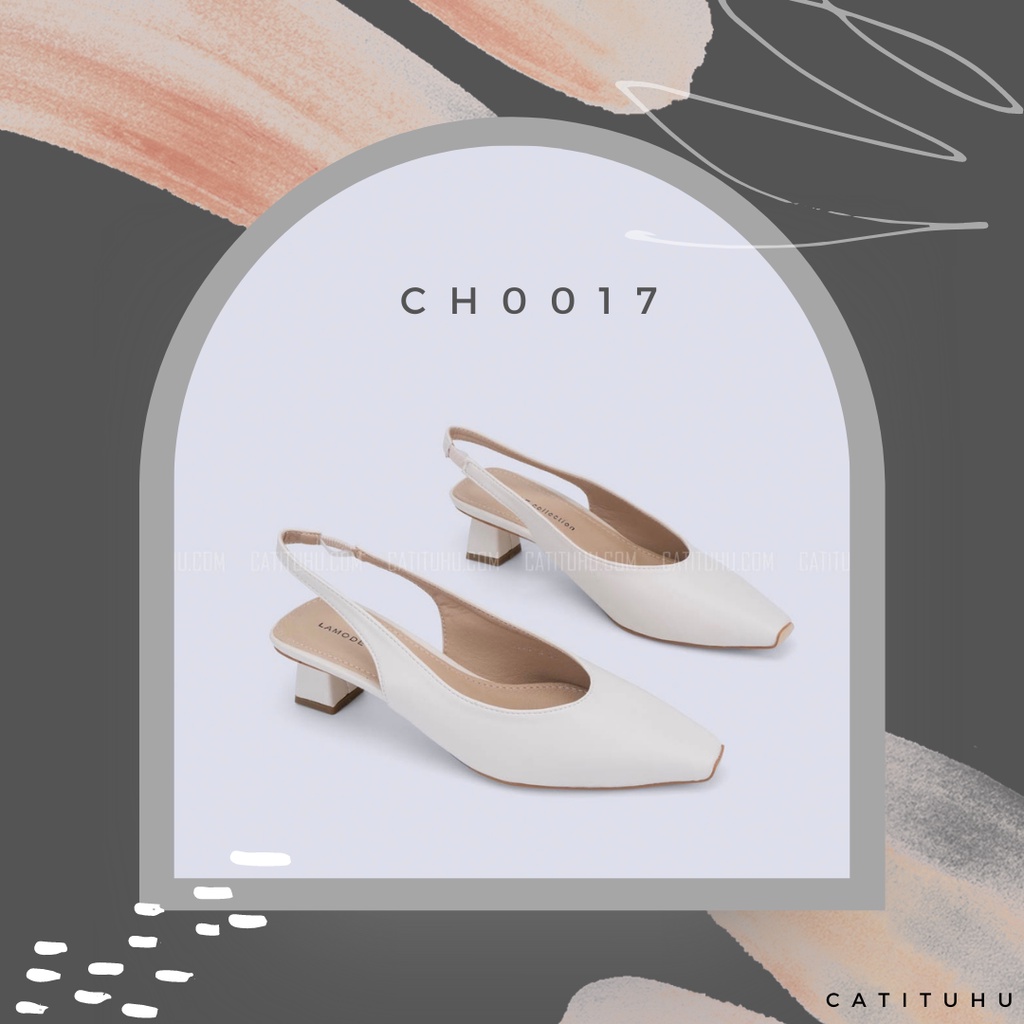 CH0017 - Giày Hở Gót Trụ Mũi Vuông - Màu Trắng