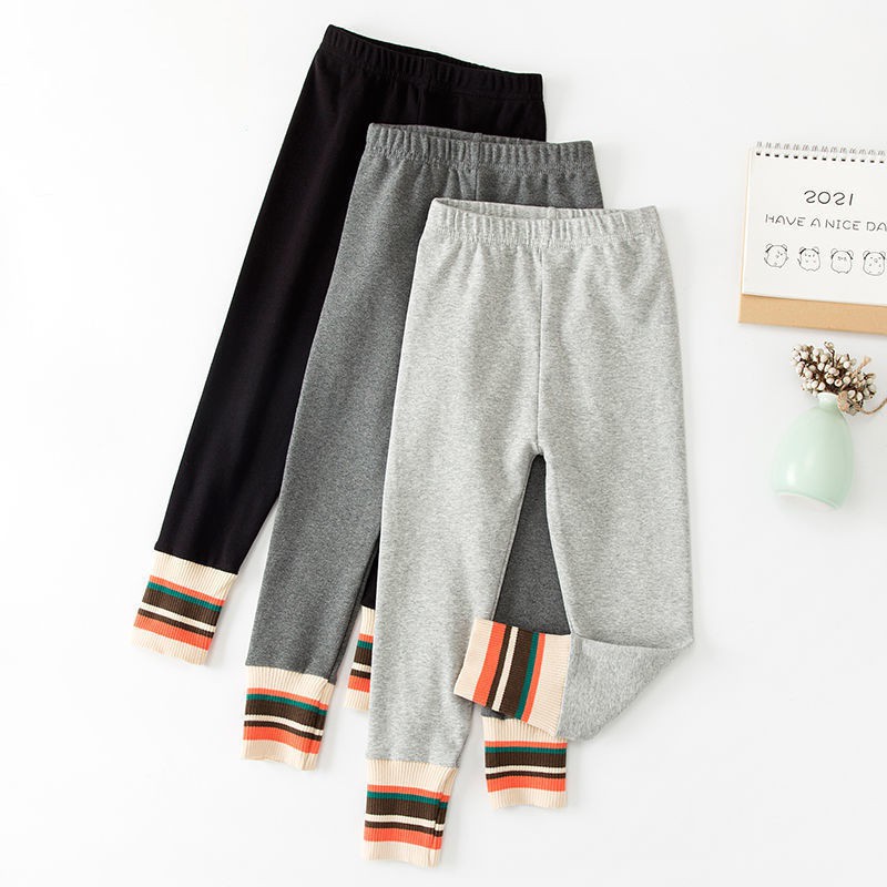 ❤Quần Legging Dài Lót Lông Cừu Dày Dặn Họa Tiết Kẻ Sọc Thời Trang Xuân Thu Cho Bé Gái