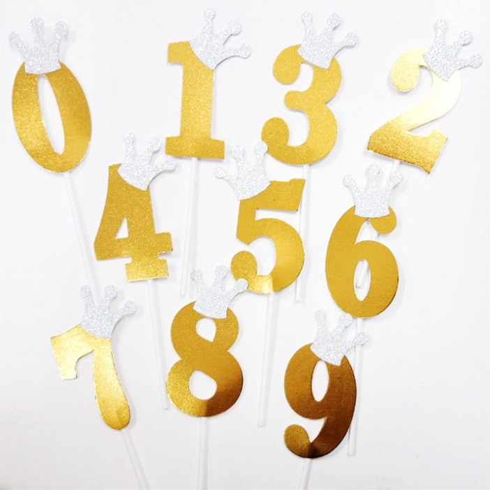 phụ kiện bánh kem [FREESHIP❤️] bộ 50 số vương miện vàng đủ số