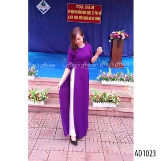 Áo dài cổ tròn tím huế đính ngọc