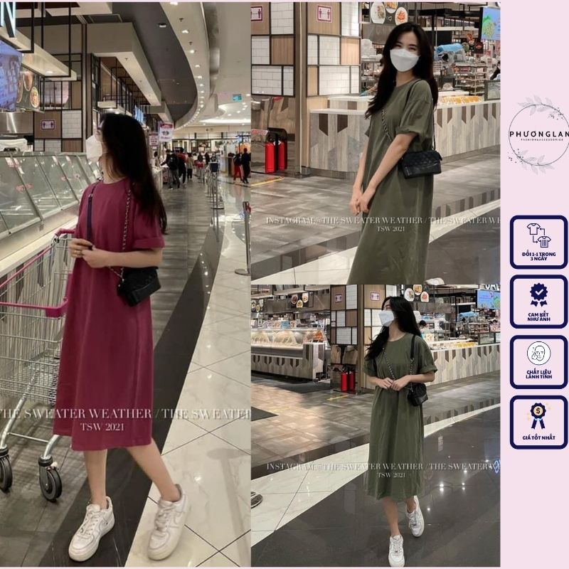 Váy dài 🌸 Đầm dáng suông màu đen trơn, thun tay lỡ bánh bèo cá tính Ulzzang