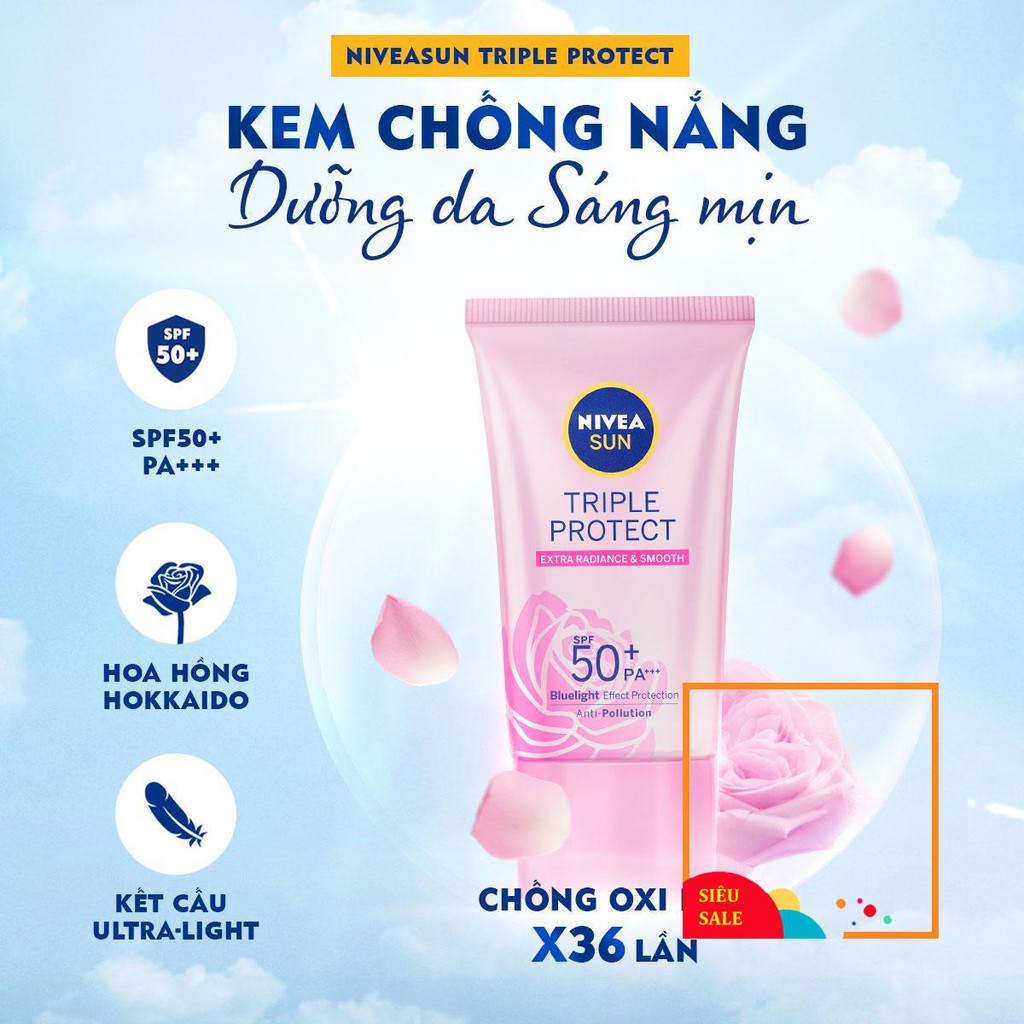 [Độc Quyền] Kem Chống Nắng Dưỡng Da Sáng Mịn NIVEA SUN Triple Protect Extra Radiance & Smooth SPF50+ PA+++ 40ml - 85536