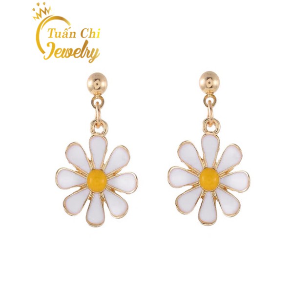 Bông Tai Bạc ⚡ BẠC ĐẸP⚡ Khuyên Tai Bạc Nữ Họa Tiết Hình Hoa Cúc Họa Mi Trẻ Trung, Năng Động