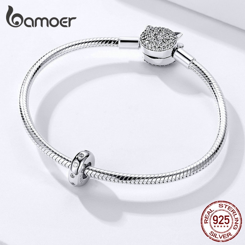 Hạt Charm Bamoer SCC1171 Phong Cách Tối Giản Đính Pha Lê Bằng Bạc 925 Thật Và Silicon