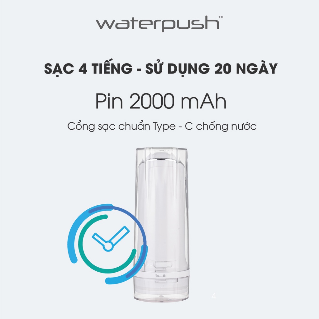 Máy tăm nước du lịch cao cấp WaterPush 1904 -Bình nước lớn - Siêu nhỏ gọn - 1 đổi 1 trong 12 tháng